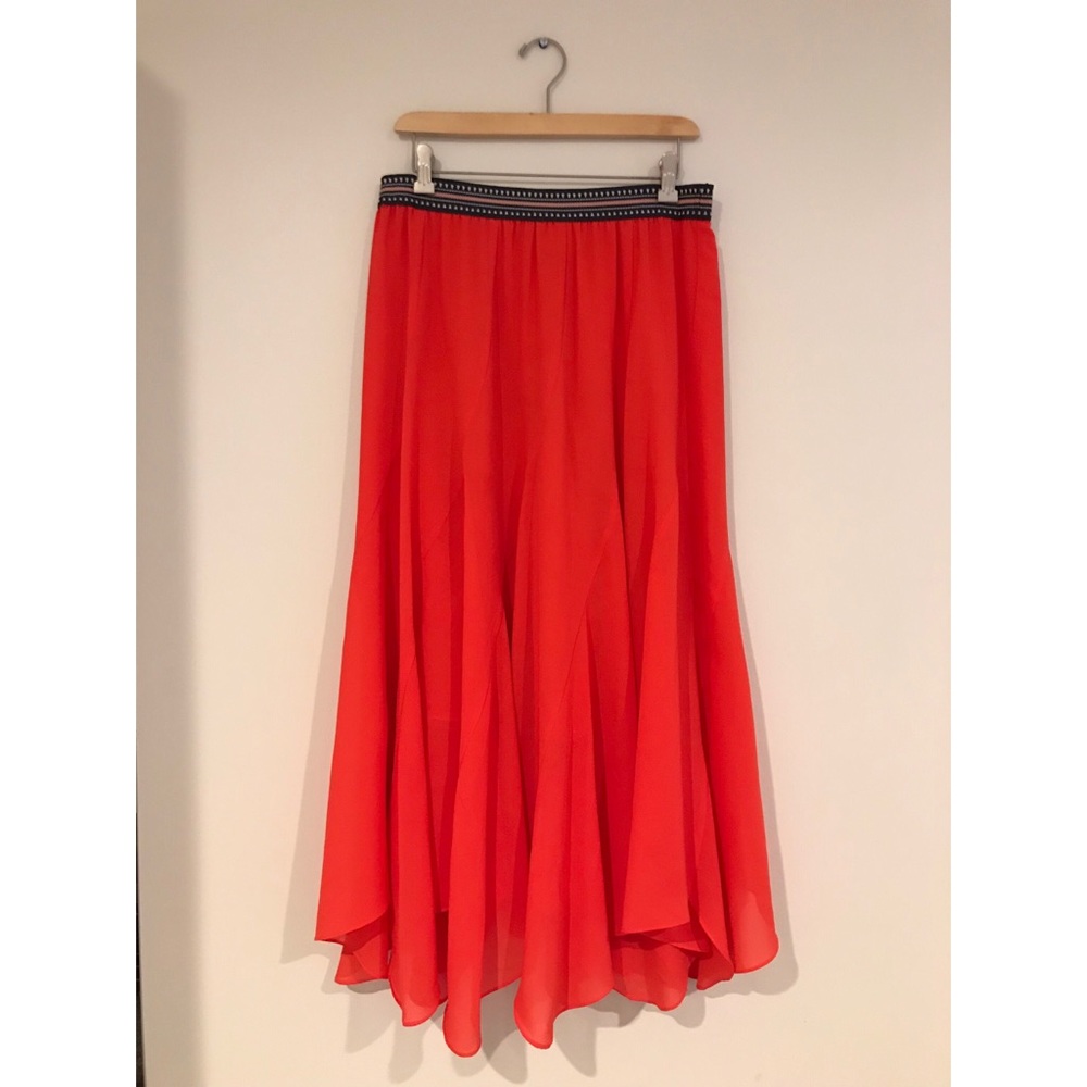 Red chiffon skirt from Anthropologie